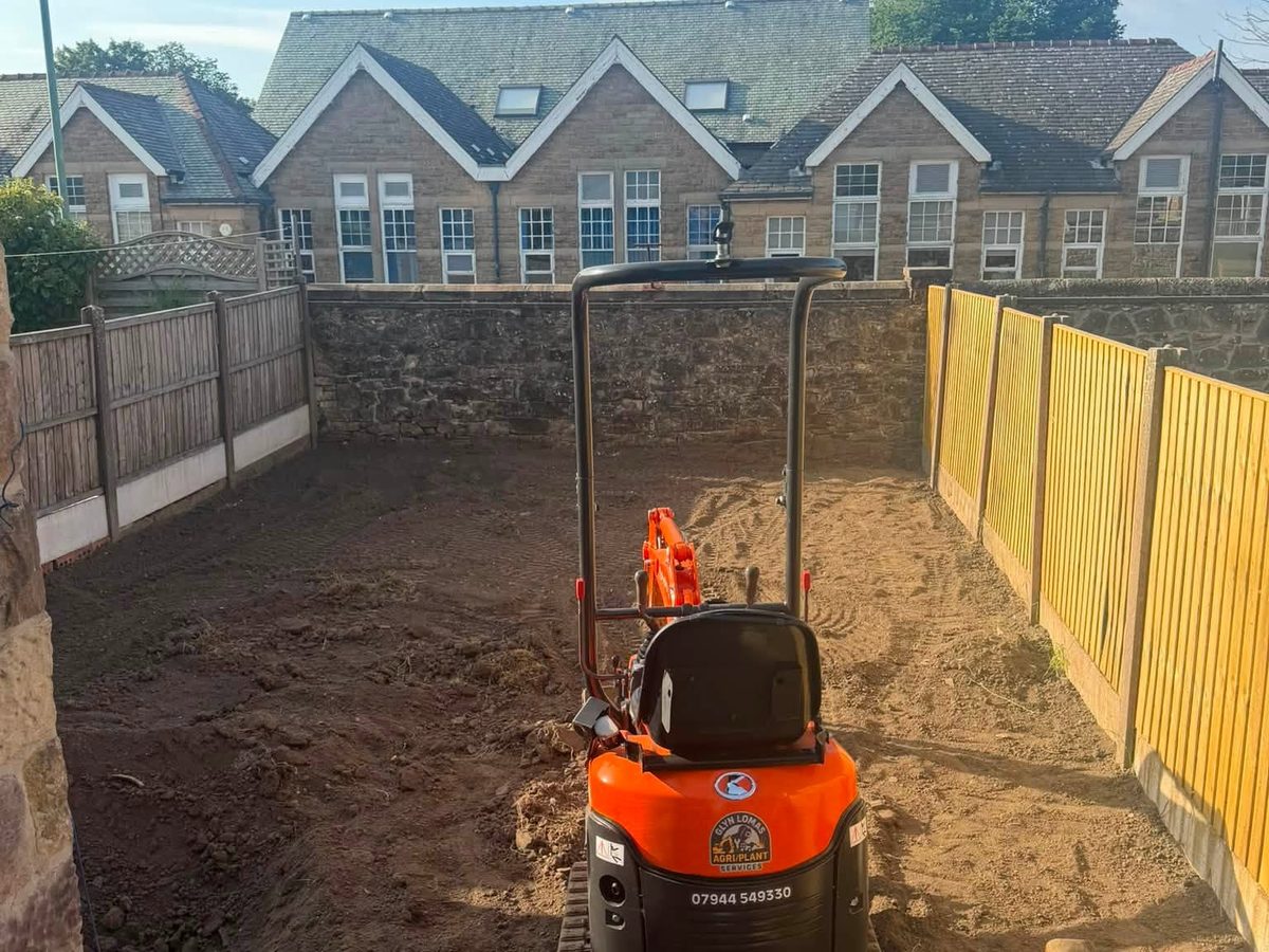 Mini digger levelling a rear garden on a domestic job in Buxton