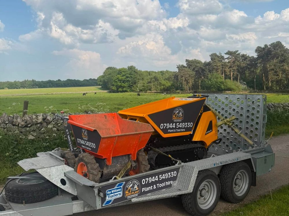 Ifor Williams plant trailer loaded with two dumpers for delivery across the Peak District