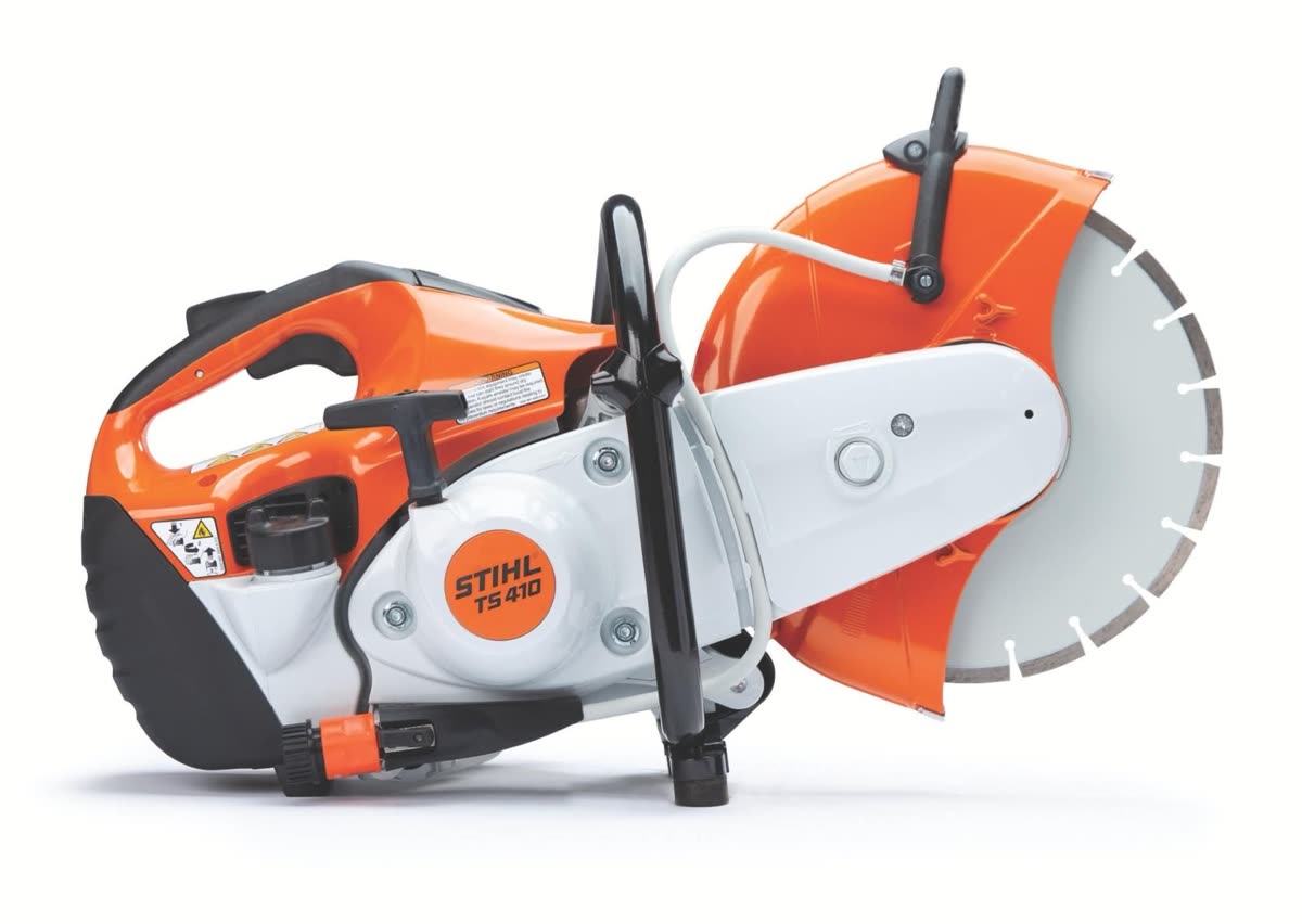 Stihl TS410 — Petrol stone saw available for hire from Glyn Lomas Agri/Plant Services
